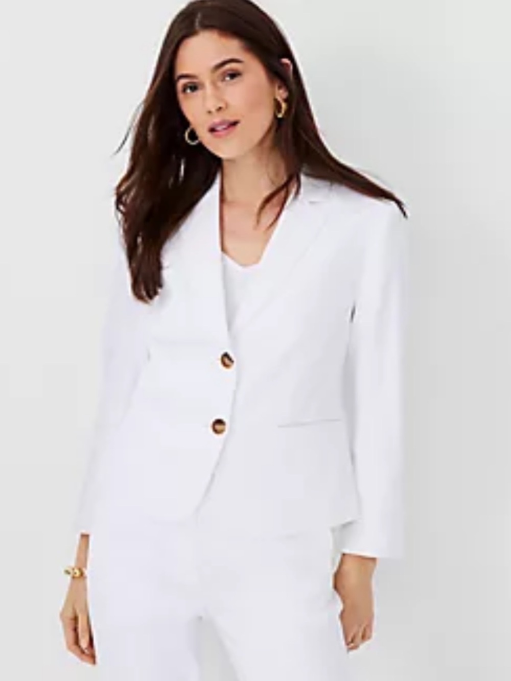 Ann Taylor White Two-Button Tailored linen blend Blazer classic preppy old money